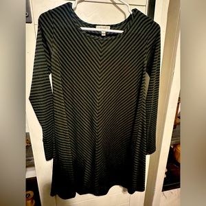 EUC love fire Flowing, Long Sleeved, Striped Dress in black and olive